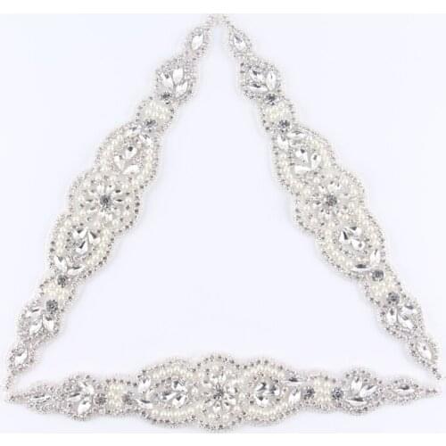 30pcs/lot)Lovely Crystal Pearl Rhinestone Appliques Patch Hot-Fix Beaded Wedding Applique Motif Flower Rhinestone Patch