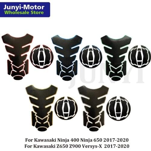 For Kawasaki Ninja 650 400 Z650 Z900 Versys-X 300 2017-2020 3D Fuel Tank Pad Gas Cap Cover Stickers Grip Chrome Motorcycle Decal