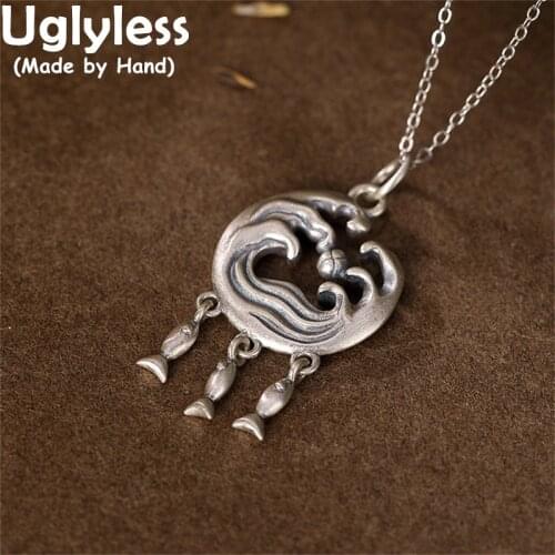Uglyless Tassels Creative Waves Fishes Pendants for Women China Myth Designer Jewelry 925 Silver Animals Necklaces NO Chains