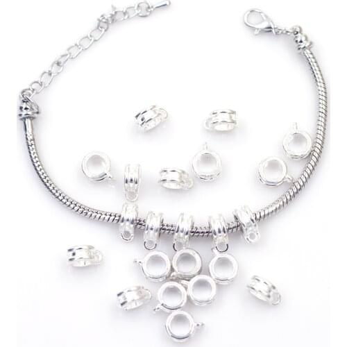 Bail Spacer European Bead Groove Silver Plated Fit European Charm Bracelet Jewelry DIY Making Finding 30Pcs 11x8mm