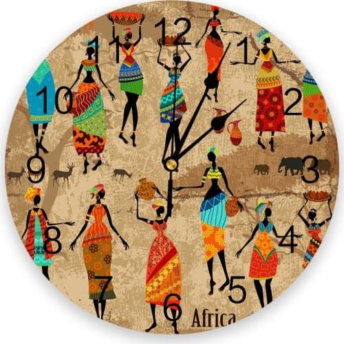 African Woman Dance Culture Vase Wall Clocks Non Ticking for Girl Boy Bedroom Bathroom Kitchen Living Room Office Round Clock