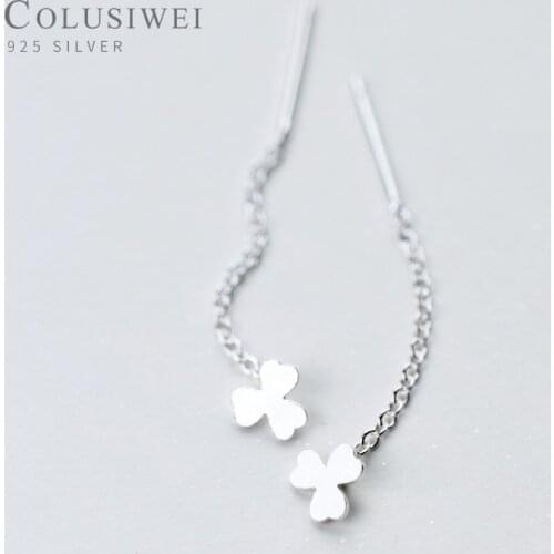 Colusiwei Lucky Clover Long Chain Drop Earrings for Women 925 Sterling Silver Jewelry Flower Accessoreis 2019 Female Bijoux