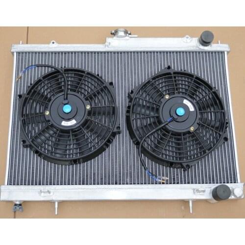 For NISSAN SKYLINE R33 R34 GTR GTS-T GTST RB25DET 42mm 2 row aluminum radiator & plastic fans