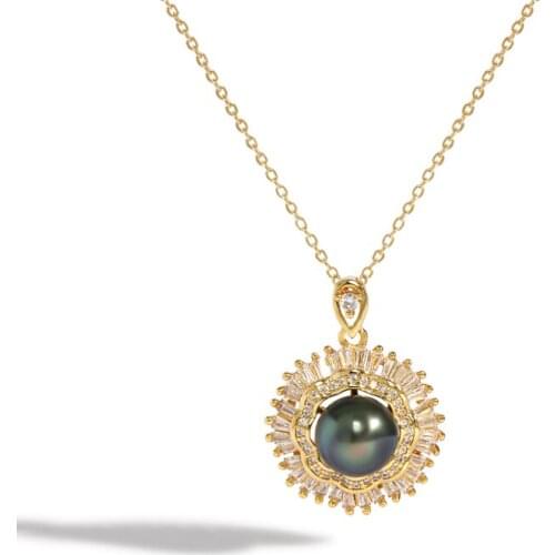 Kfvanfi Elegant Natural Pearl Necklace Malachite Black 9-10mm Round Tahitian Shell Pearl Shiny High-end Necklace