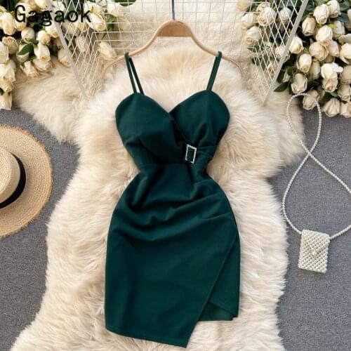 Gagaok Woman Party Dress 2021 Summer New V-Neck Spaghetti Strap Button Sheath Mini Bodycon Dresses Slim Fashion Wild Vestidos