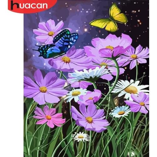 HUACAN Oil Painting By Numbers Flower Butterfly Handpainted On Canvas DIY Pictures By Number Animals Home Decoration Gift