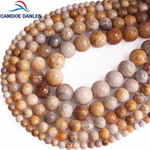 CAMDOE DANLEN Natural Chrysanthemum Stone Coral Fossils Round Loose Beads 4/6/8/10/12MM For Jewelry Bracelet Necklace Making