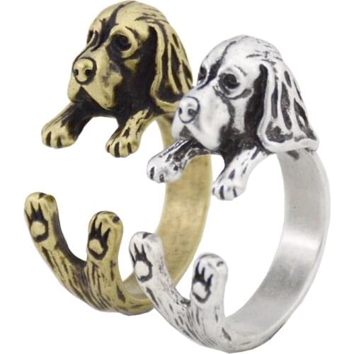 Retro Punk Basset Hound Puppy Golden Retriever Dog Wrap Ring Men Jewelry Anel Cute Pet Animal Rings For Women Girls Love Ring