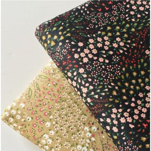 160cm Width All Over Blooming Small Flowers Printed 100% Cotton Fabric Black Brown Floral Patchwork apparel quilting cushion she