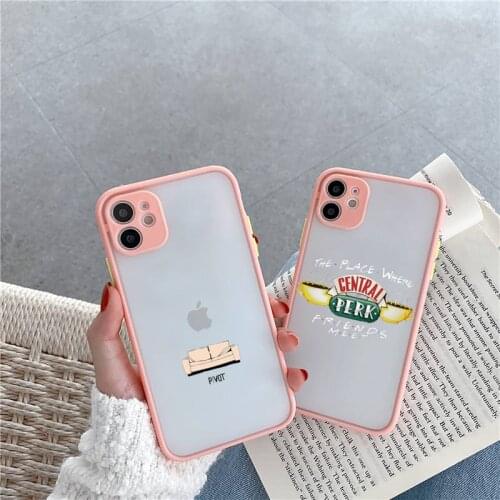 Friends TV Show Door Phone Case For iPhone 12 11 Mini Pro XR XS Max 7 8 Plus X Matte transparent Pink Back Cover
