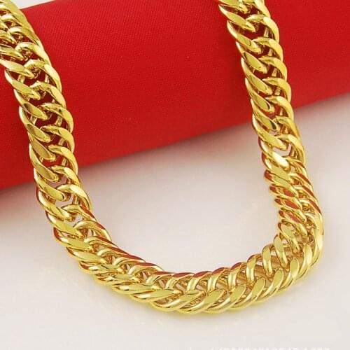 Fashion Domineering Jewelry Yellow Gold Filled Mens Double Curb Chain Necklace