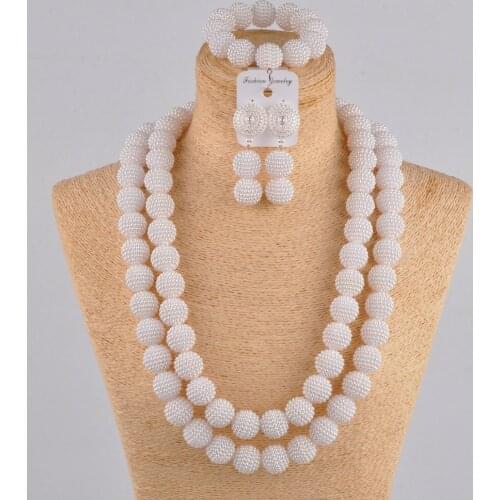 Fashionable 24 inches white nigerian necklace imitation pearl jewelry set african wedding beads