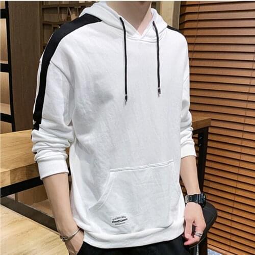 EL BARCO Autumn Men Casual Hooded Sweatshirt Black Blue Stripe Harajuku Hoodies Tops Soft Yellow White Male Pullover Coats M-4XL