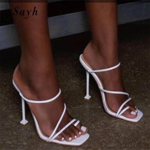Fashion Women Summer Mules Sexy Pumps High Heels Sandals Casual Shoes Stiletto Slippers 10CM Thin Heels flip flops