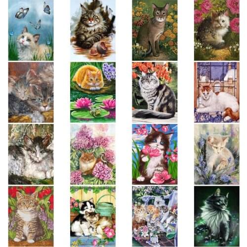5D Diy Diamond Painting Cross Ctitch Kits Diamond Mosaic Embroidery Animals Flower Cat Home Decoration Painting Round Drill Gift