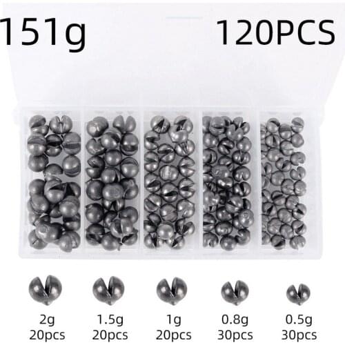 120 Pcs Open Bite Soft Lead Set Bare Fishing-clip Drop Biting Round Plumb Replace Counterweight Auxiliary Fishing Tackle Gear