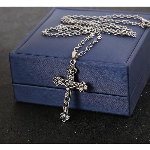 Htzzy 2021 New Statement Cross Necklace for Men and Women Bronze Ancient Cross Pendant Necklace Vintage Jesus Jewelry