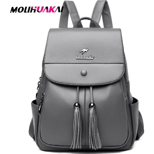 MOLIHUAKAI New Fashion Tassel Women Backpack Soft Sheepskin Desigener Luxury Brand Backpack large Capacity Travelling Backpacks