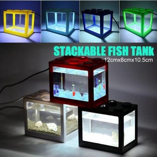 Lighted Bucket Fish Tank Superimposed Building Block Fish Tank Small Micro Landscape Seaweed Ball Box Turtle Ant Pet Fish Box