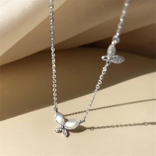 925 Sterling Silver Butterfly Charm Necklace For Women Creative Link Chain Pendant Elegant Party Jewelry Choker dz783
