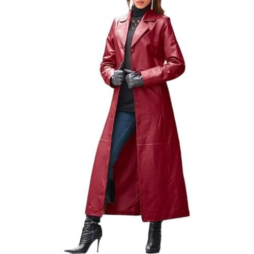 Тренч Women jacket Autumn Winter Solid Color Faux Leather Long Slim Wind Coat Windbreaker trench coat for women пальто женское