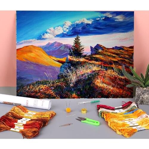 Landscape Evening On The Valley Printed Canvas 11CT Cross-Stitch Embroidery Complete Kit DMC Threads Craft Jewelry