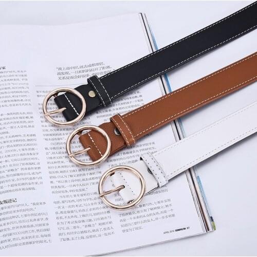 Q Ladies Decorative Womens Belt Adjustable 1Pcs Casual PU Leather 105CM/95CM Yellow/Black/White Waist Belts Round Buckle