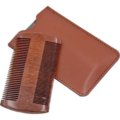 Beard Moustache Pocket Comb- Natural Sandalwood Beard Combs Sandalwood Comb with Leather Case