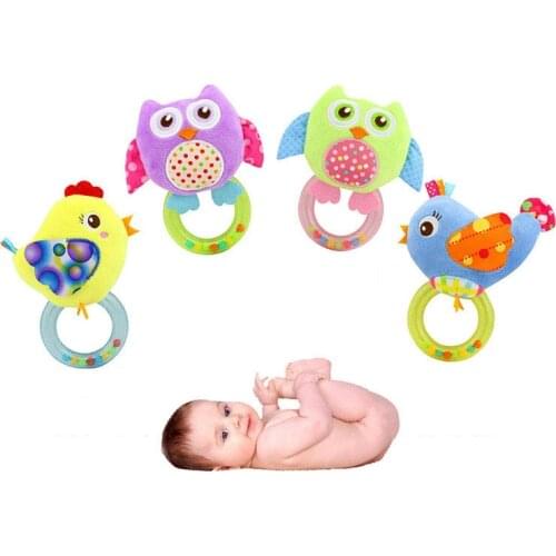 Newborn Educational Owl Bird Chicken Baby Rattle Hand Bell Toy Animal Plush Baby Toys Teether Gift K0253
