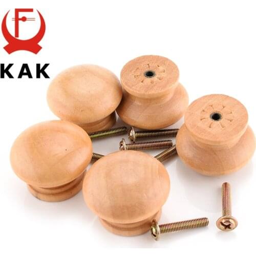 KAK 10pcs/Lot 3.6X2.6CM Big Size Natural Wooden Cabinet Drawer Wardrobe Door Knob Pull Handle Hardware Plain Circle Handle