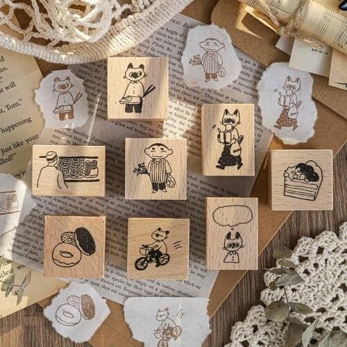 Cute Cats Bread Decoration Wooden Rubber Stamps For Scrapbooking Handmade Card Diy Stamp Photo Album Craft