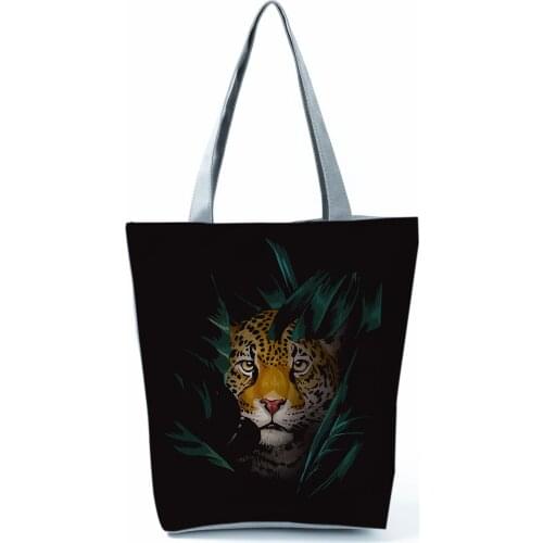 New Animal Plant Shoulder Bag Leopard Print Black Handbag Fashion Women Bag Eco Friendly Beach Bag Portable Tote Custom Pattern
