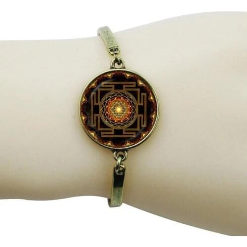 Sacred Sri Yantra Bracelet Vintage Antique Gold Classic Geometry Bangle Jewelry