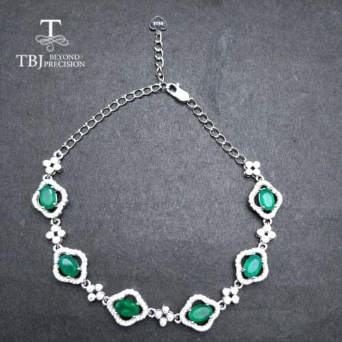 TBJ,natural 3carat Africa green agate gemstone bracelet in 925 sterling silver gemstone jewelry for women with gift box