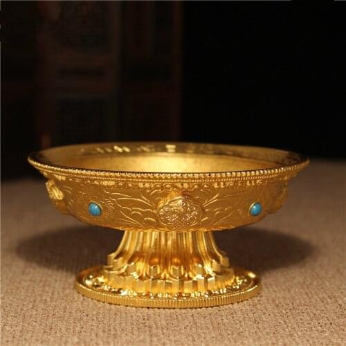 Trumpet Exquisite Alloy Rhinestone Lotus Fruit Tray Buddhist Ceremonial Plate Diameter 11cm Buddhist Temple Decoration