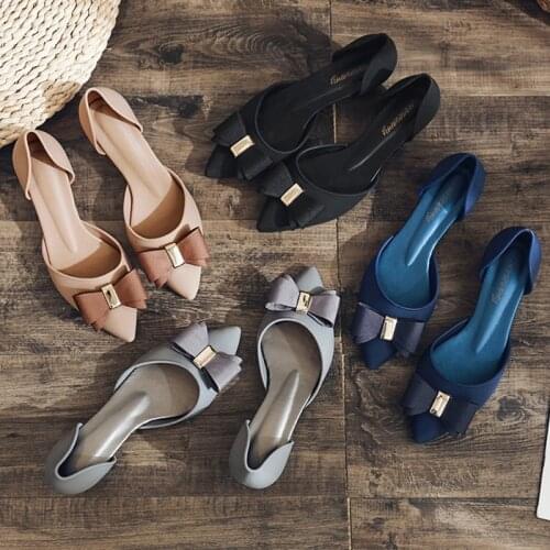 2021 Women Pumps Shoes Summer Ladies Pointed Toe Jelly Shoes Metal Decoration Set Foot Square Heel Office Female Footwear