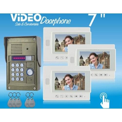 ZHUDELE Home security 7"video door phone,waterproof 700TVL IR camera ,ID card and Password unlock,Recording function 1 V 3