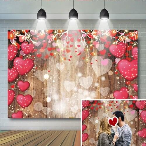Valentine Balloons Lover Wood Wall Photography Backdrops Dating Party Red Heart Decor Photostudio Vinyl Backgrounds Props