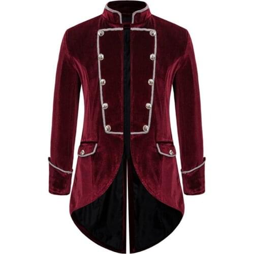 Medieval Men Vintage Tuxedo Long Sleeve Stand Collar Renaissance Steampunk Embroidery Jacket Halloween Carnival Prince Costume