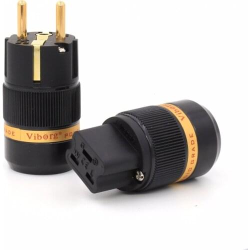 High Quality Pair Viborg VE501G+VF520G 99.999% Pure Copper 24K gold plated EU Male & 20A IEC Female power Plug Connector