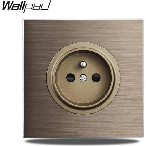Wallpad L6 Brown EU French Wall Electrical Power Socket Brushed Aluminum Metal Panel Frame, 86 * 86 mm