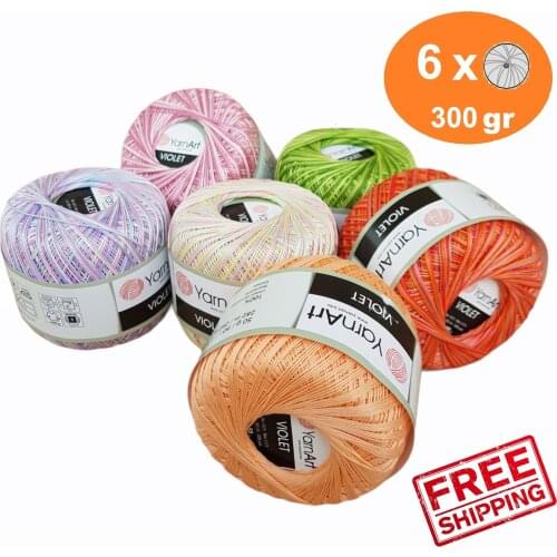 Yarnart Violet Yarn 6x50gr-282mt %100Mercerized Cotton Summer Bikini Mayokini Pareo Dress Shorts Blouse Lace Crochet Knitting