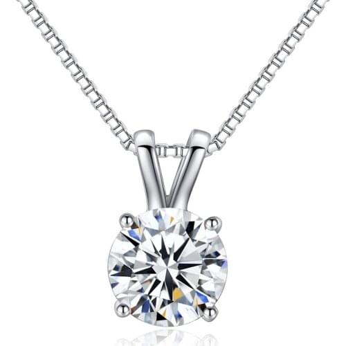 Female OL Style Beautiful White 4 Prongs 8mm Round CZ Stone Pendant Necklace For Women Fashion Bijoux