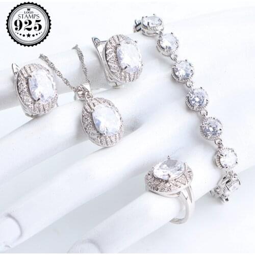Wedding Silver 925 Jewelry Sets Bridal White Zircon For Women Necklace Stones Earrings Set Jewelry Charms Bracelets Pendant Ring