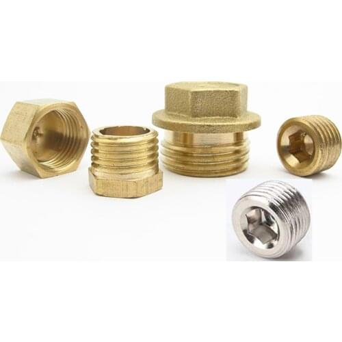 1/8" 1/4" 3/8" 1/2" 3/4" 1" BSP Male Female Thread Hex Head Hex Socket Brass End Cap Plug Pipe Fitting Coupler Connector Adapter