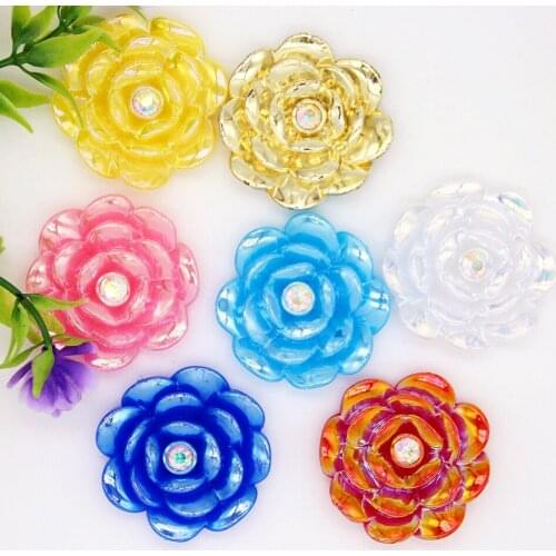 10PCS 38mm Peony Flower Diamond Half-face Flat Bottom Symphony AB Color Rhinestone DIY Wedding Ethnic Belt Diamond Accessories