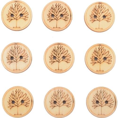 100pcs 25mm Tree(2 hole) Wood Craft Embellishments MDF Wooden Cutout Flatback Scrapbooking for Cardmaking DIY Wedding Decoration