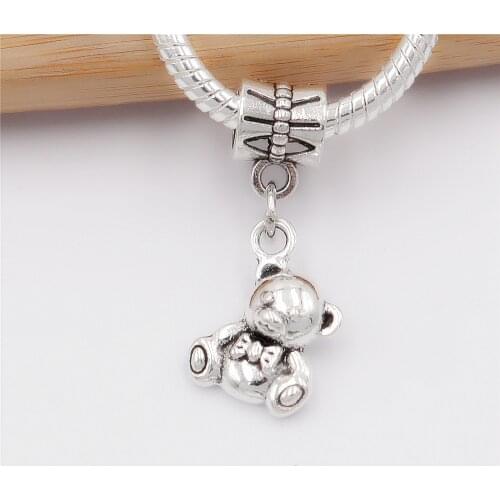 Classic beads 25pcs/lot Double-sided bear charm fit Pandora style bracelet pendants for diy jewelry making