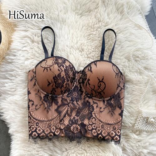 2021 summer womens V-neck strap Crochet lace girl camisole Tube top bra one piece belt pad wireless Corset female underwear