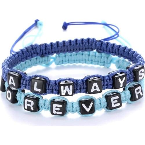 2021 Handmade Always forever English Letter Bracelet for Women Men Couple Rope Bracelets Acrylic Jewelry Gifts Accessories New